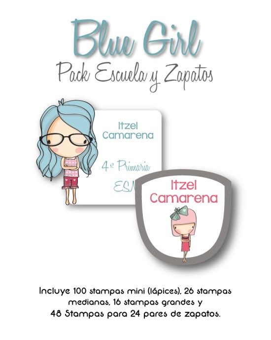 Pack Escuela y Zapatos Blue Girl | Pack Adheribles y Zapatos