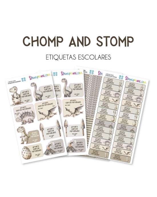 Escuela Adheribles Chomp and Stomp | Etiquetas Para Escuela