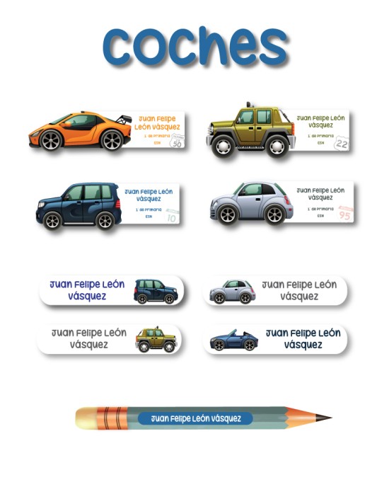 Pack Ropa y Escuela Coches | Pack Ropa y Adheribles