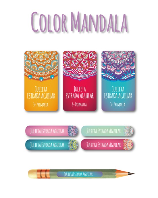 Escuela Adheribles Color Mandala-Etiquetas Para Escuela