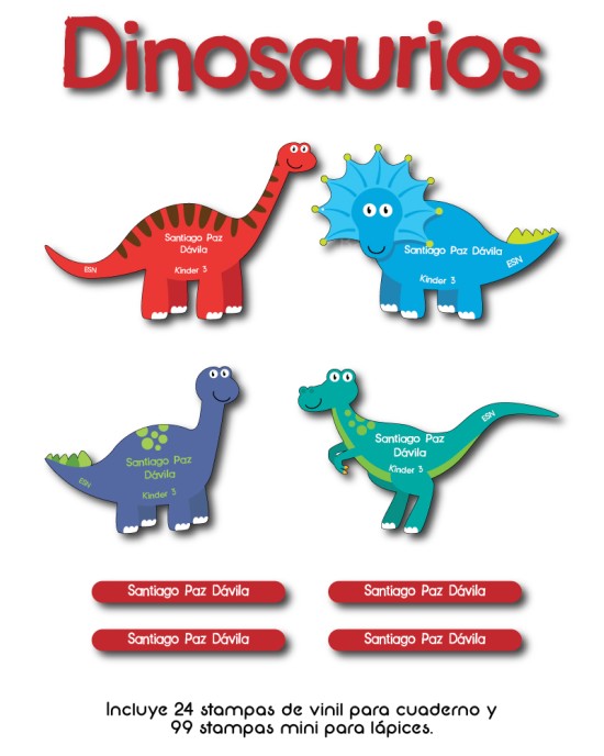 Escuela Adheribles Dinosaurios-Etiquetas Para Escuela