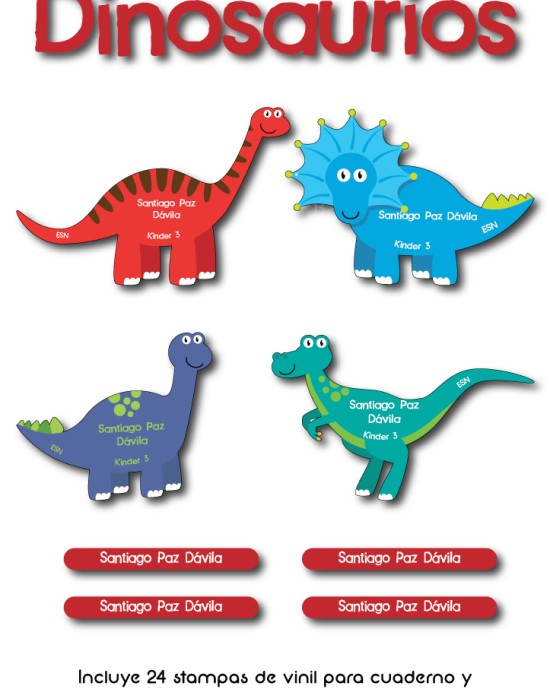 Escuela Adheribles Dinosaurios-Etiquetas Para Escuela