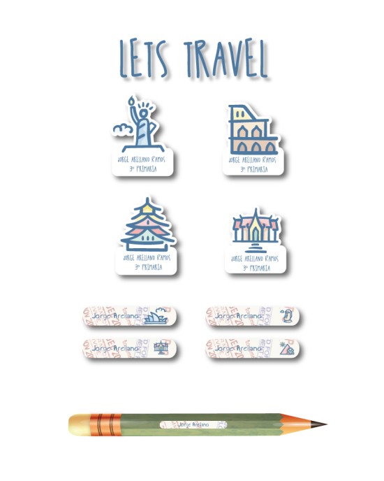 Escuela Adheribles Lets Travel-Etiquetas Para Escuela