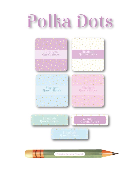 Escuela Adheribles Polka Dots-Etiquetas Para Escuela