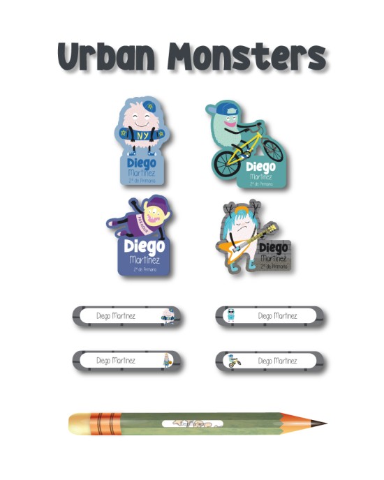 Escuela Adheribles Urban Monsters-Etiquetas Para Escuela