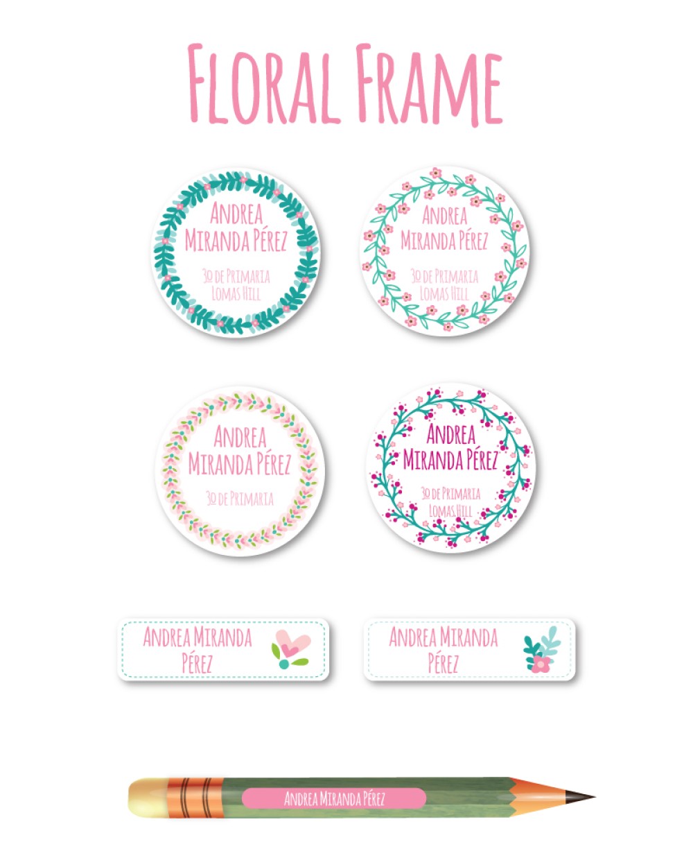 Escuela Adheribles Floral Fame-Etiquetas Para Escuela