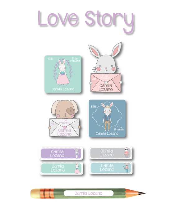 Escuela Adheribles Love Story-Etiquetas Para Escuela