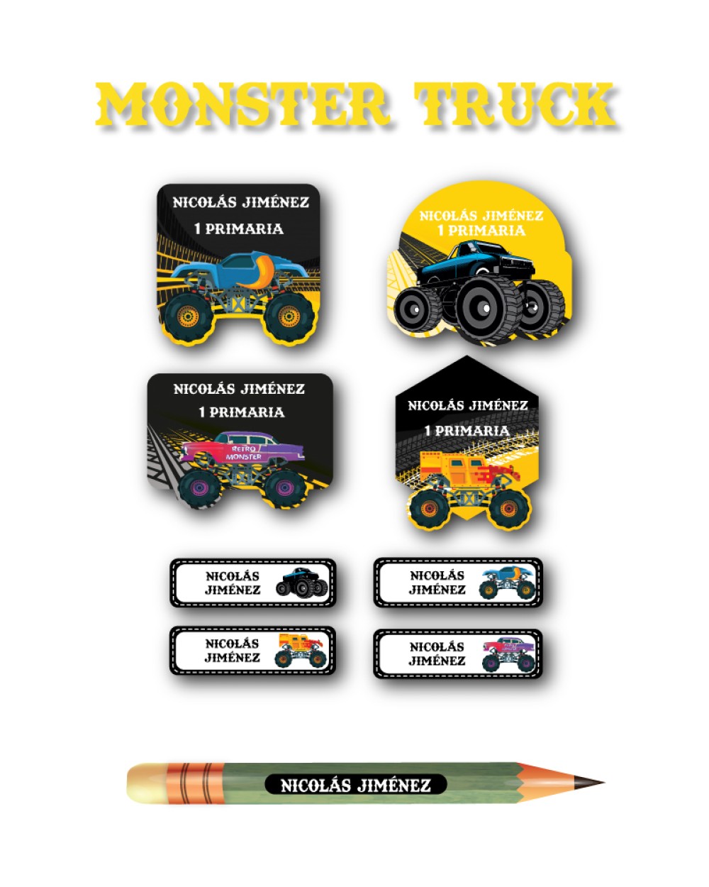 Pack Ropa y Escuela Monster Truck | Pack Ropa y Adheribles Pack Ropa y Escuela Monster Truck | Pack Ropa y Adheribles