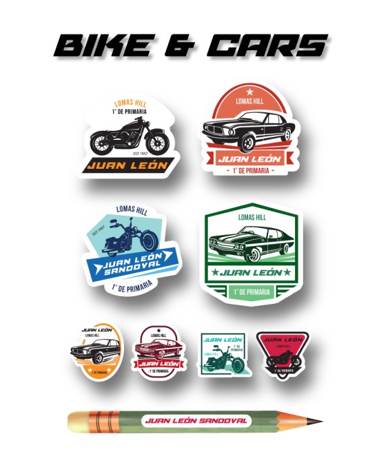 Escuela Adheribles Bike and Cars-Etiquetas Para Escuela