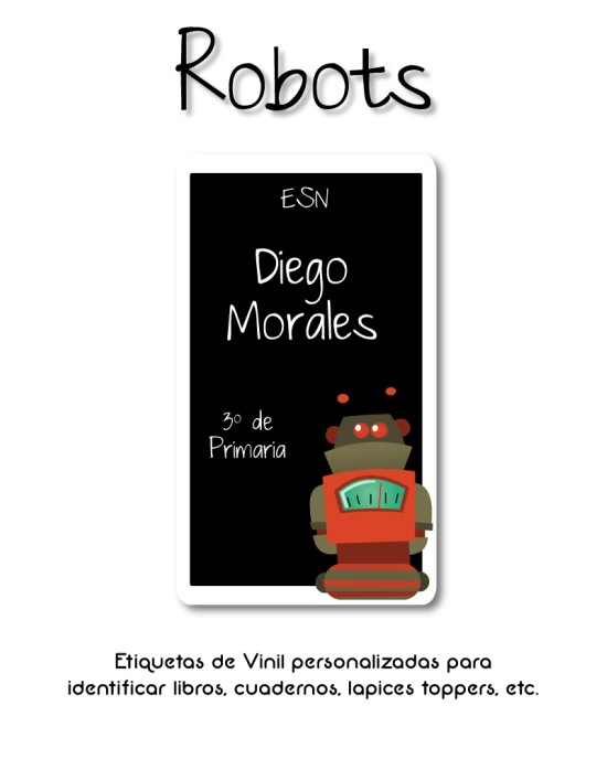 Escuela Adheribles Robots-Etiquetas Para Escuela