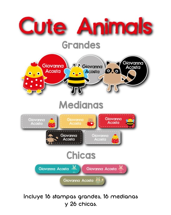 Guarderia Cute Animals-Etiquetas Para Guarderia
