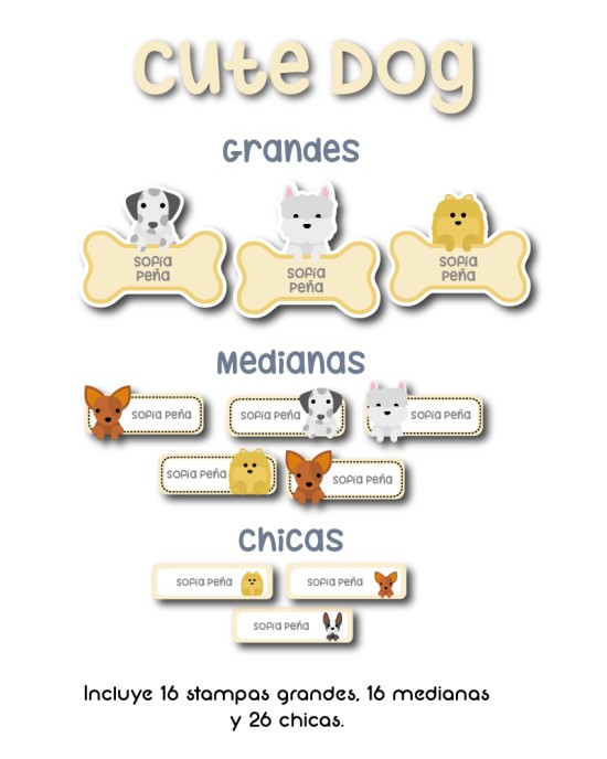 Guarderia Cute Dog-Etiquetas Para Guarderia