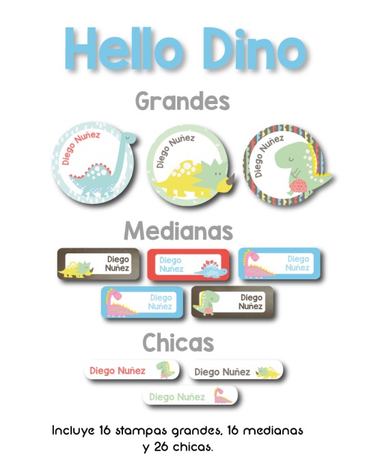 Guarderia Hello Dino-Etiquetas Para Guarderia