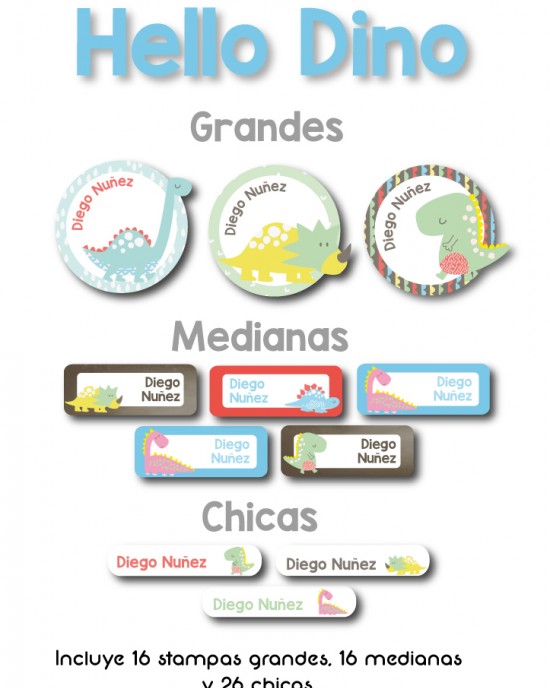 Guarderia Hello Dino-Etiquetas Para Guarderia