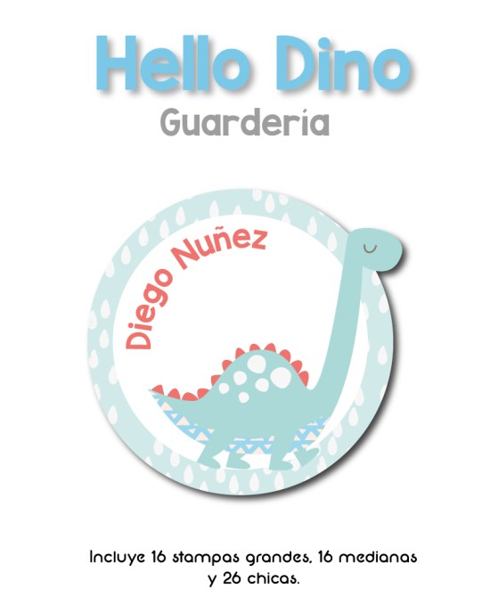 Guarderia Hello Dino-Etiquetas Para Guarderia