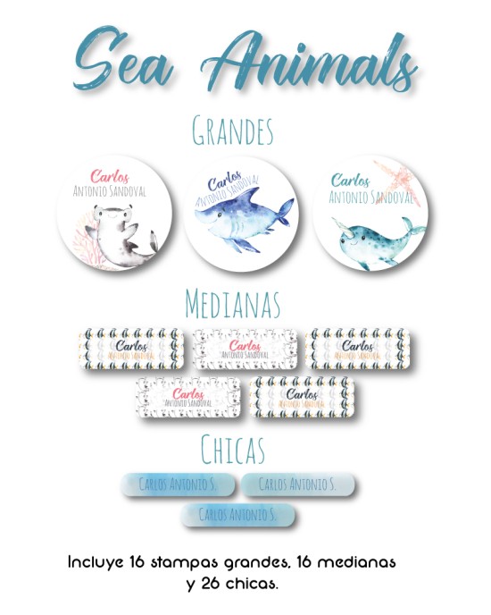 Guarderia Sea Animals-Etiquetas Para Guarderia