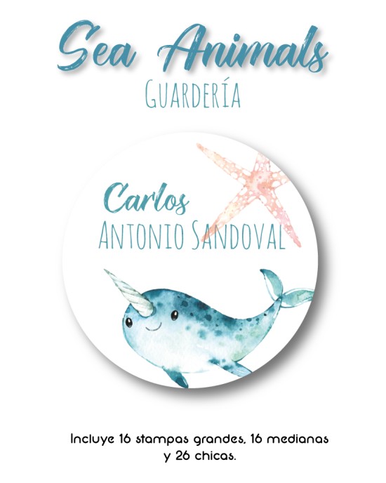 Guarderia Sea Animals-Etiquetas Para Guarderia
