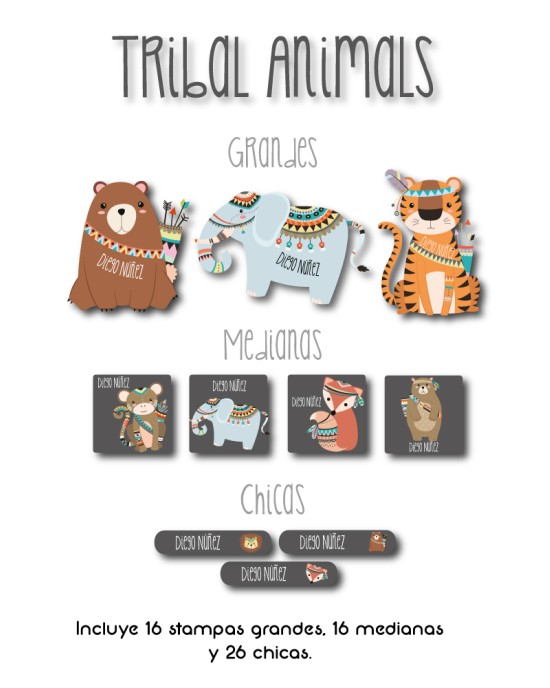 Guarderia Tribal Animals-Etiquetas Para Guarderia