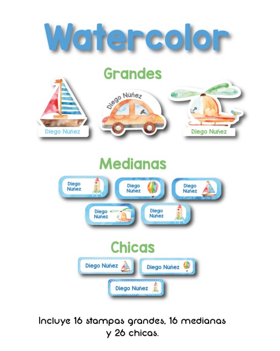 Guarderia WaterColor-Etiquetas Para Guarderia