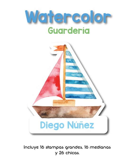 Guarderia WaterColor-Etiquetas Para Guarderia