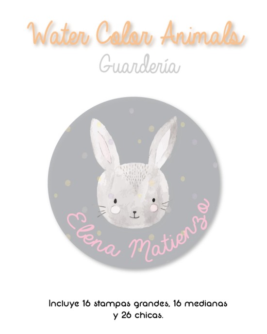 Guarderia Watercolor Animals-Etiquetas Para Guarderia