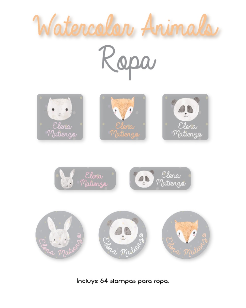 Ropa Watercolor Animals-Etiquetas Para Ropa Ropa Watercolor Animals-Etiquetas Para Ropa
