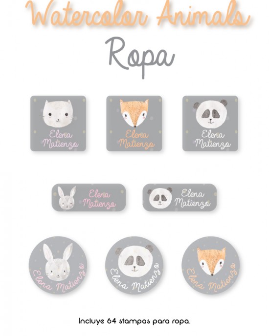 Ropa Watercolor Animals-Etiquetas Para Ropa