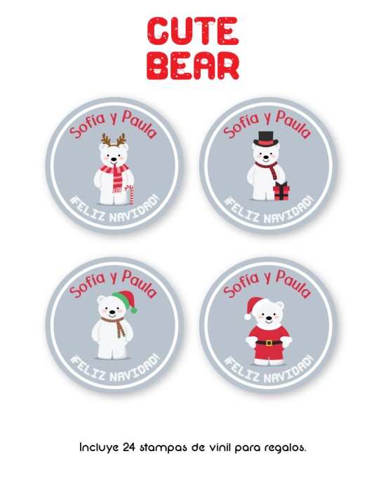 Navidad Etiquetas Cute Bear | Etiquetas Regalos Navidad
