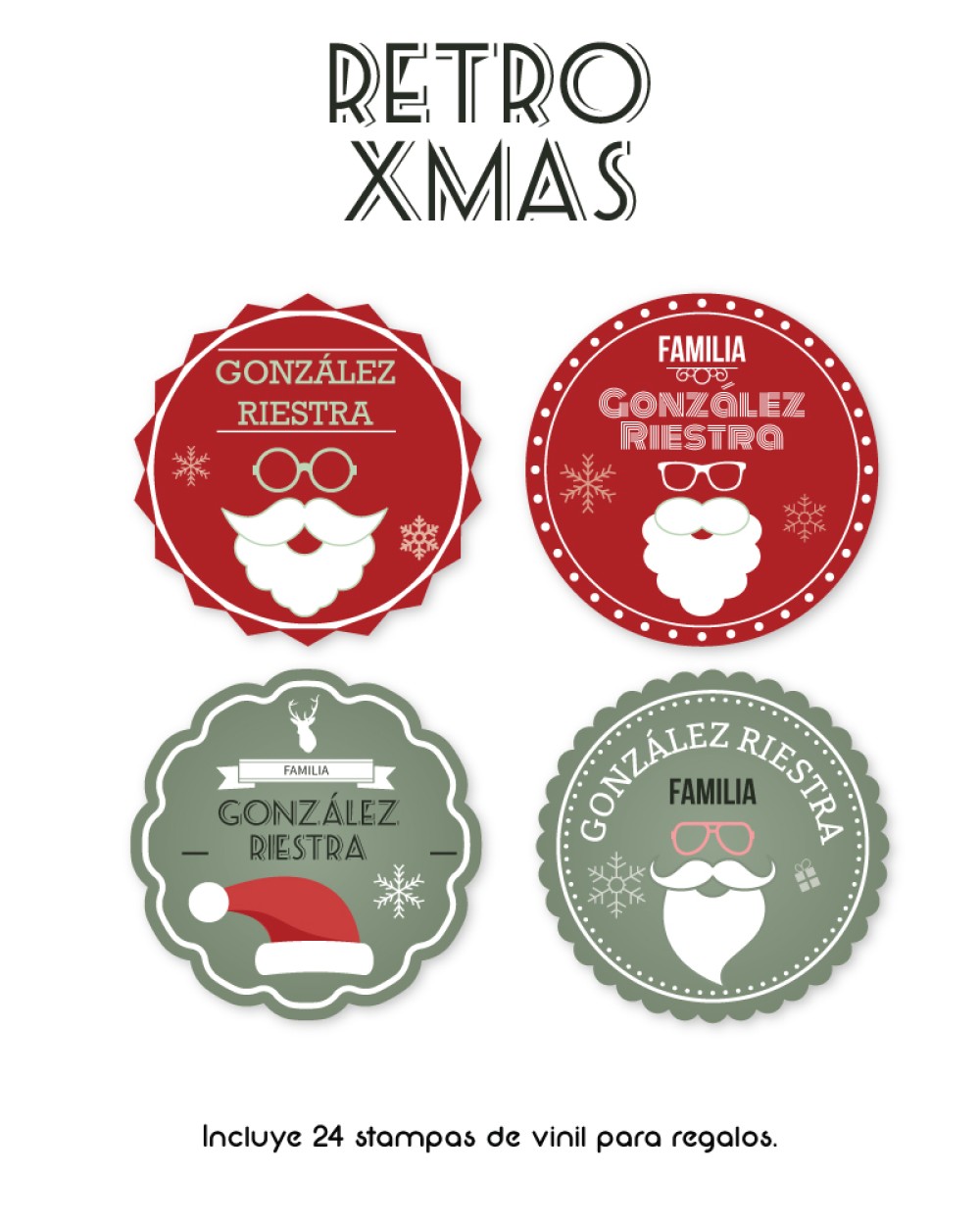 Navidad Etiquetas Retro Xmas | Etiquetas Regalos Navidad Navidad Etiquetas Retro Xmas | Etiquetas Regalos Navidad