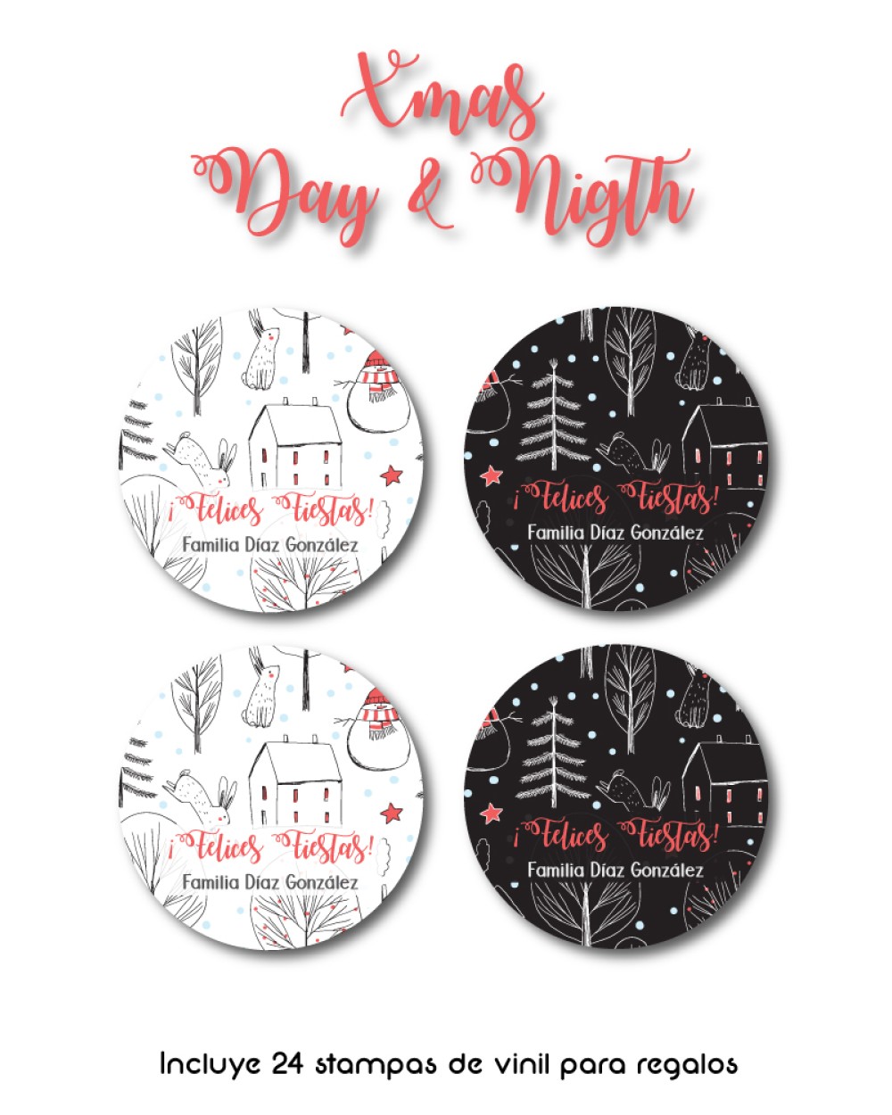 Navidad Etiquetas Xmas Day & Night | Etiquetas Regalos Navidad Navidad Etiquetas Xmas Day & Night | Etiquetas Regalos Navidad