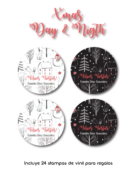 Navidad Etiquetas Xmas Day & Night | Etiquetas Regalos Navidad