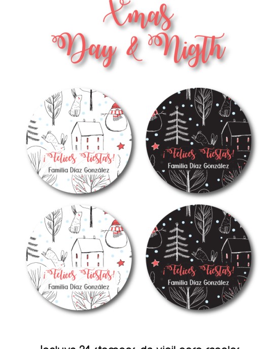 Navidad Etiquetas Xmas Day & Night | Etiquetas Regalos Navidad