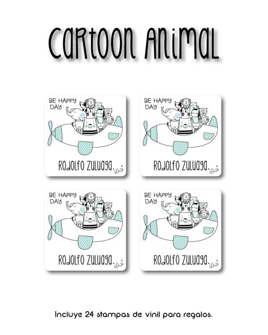 Paquete de etiquetas para Regalo Cartoon Animal - Etiquetas Para Regalos
