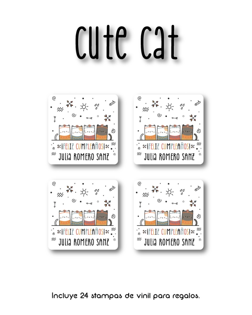 Paquete de etiquetas para Regalo Cute Cat - Etiquetas Para Regalos