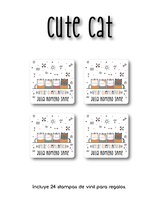Paquete de etiquetas para Regalo Cute Cat - Etiquetas Para Regalos