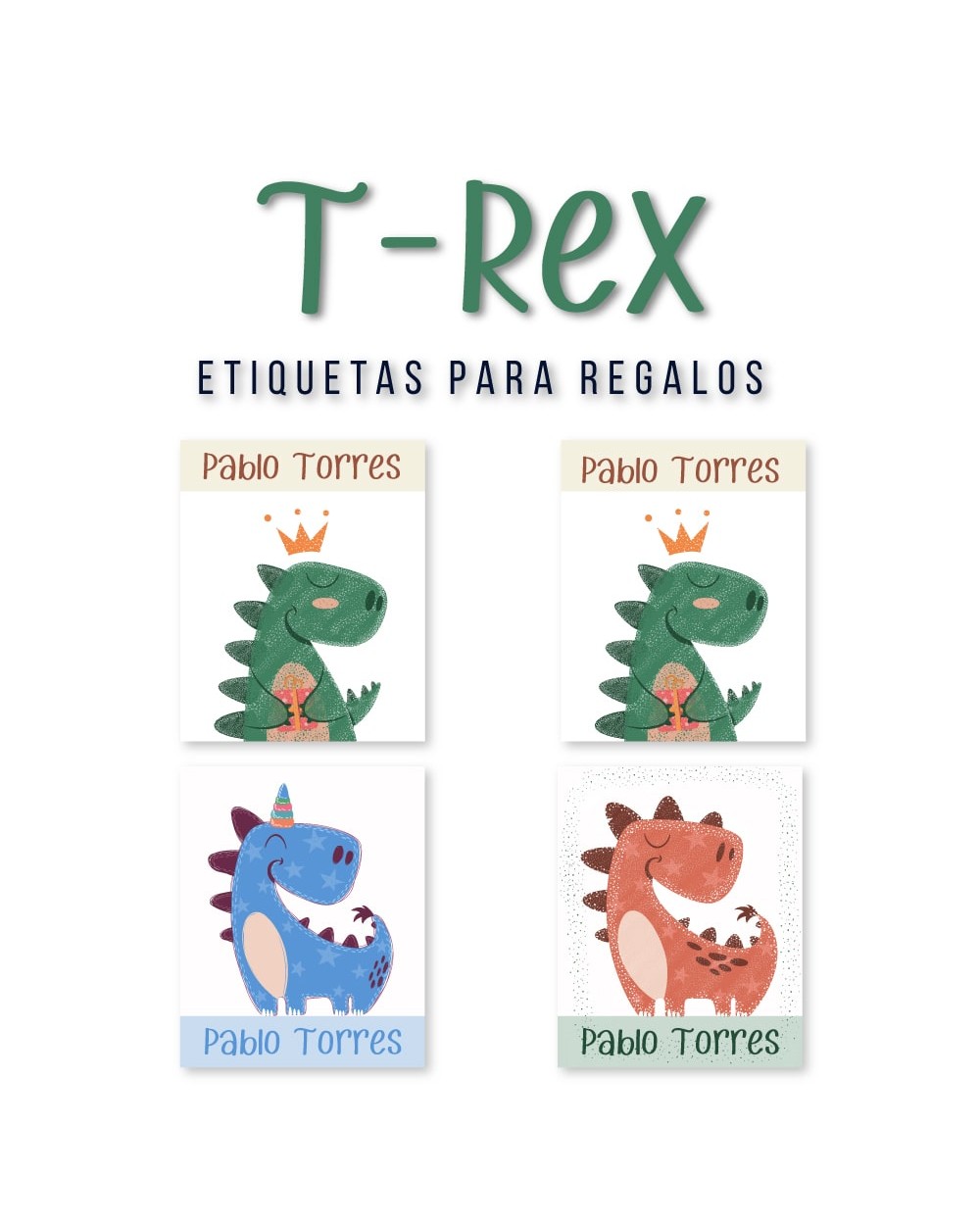 Paquete de etiquetas para Regalo T-Rex - Etiquetas Para Regalos Paquete de etiquetas para Regalo T-Rex - Etiquetas Para Regalos