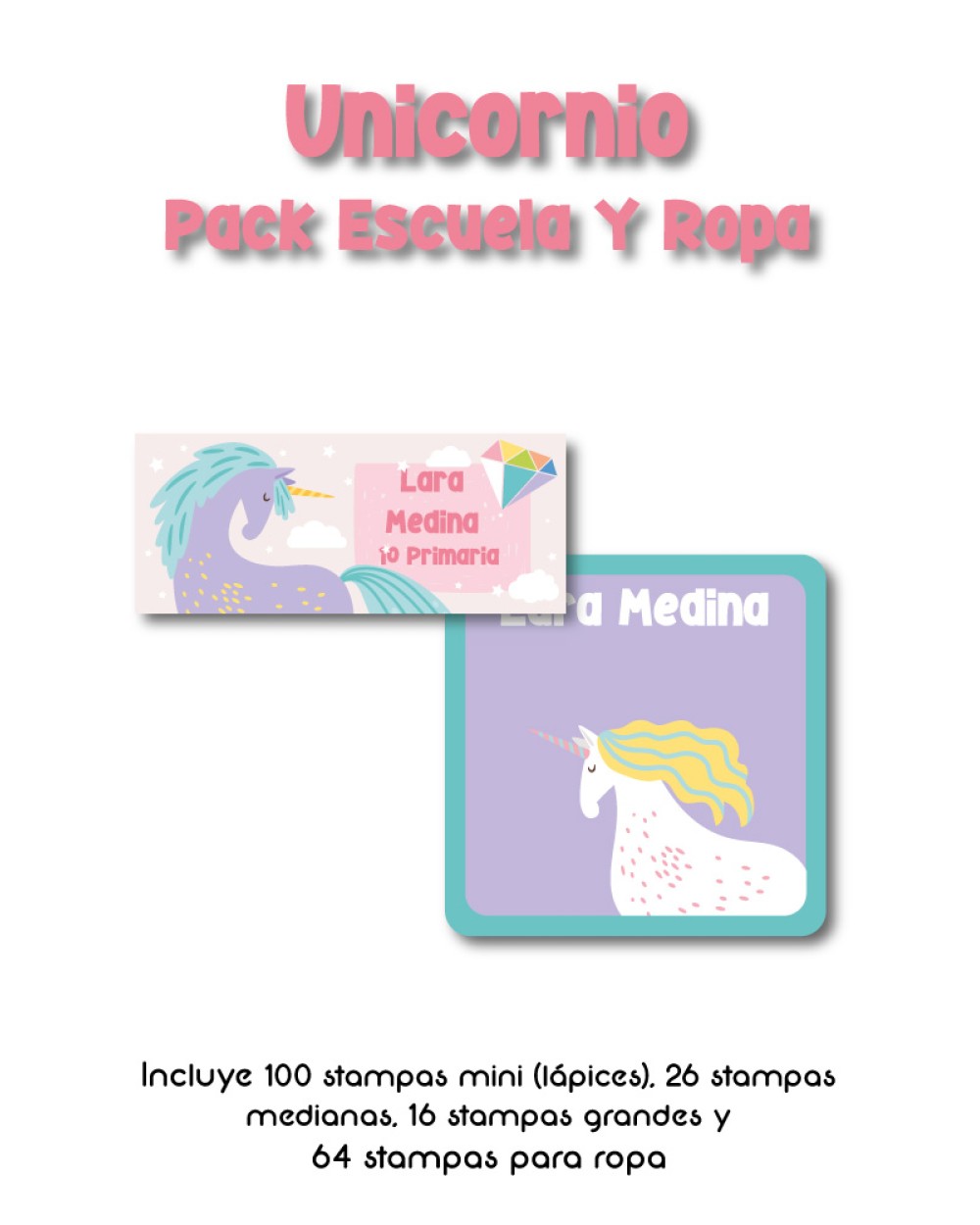 Pack Ropa y Escuela Unicornio | Pack Ropa y Adheribles Pack Ropa y Escuela Unicornio | Pack Ropa y Adheribles