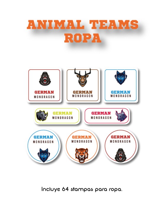Ropa Animal Teams-Etiquetas Para Ropa