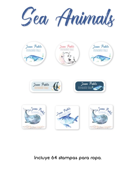 Ropa Sea Animals-Etiquetas Para Ropa