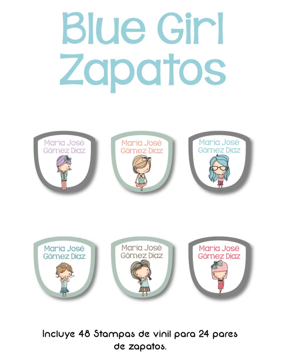 Paquete de etiquetas para Zapato Blue Girl - Etiquetas Para Zapatos Paquete de etiquetas para Zapato Blue Girl - Etiquetas Para Zapatos