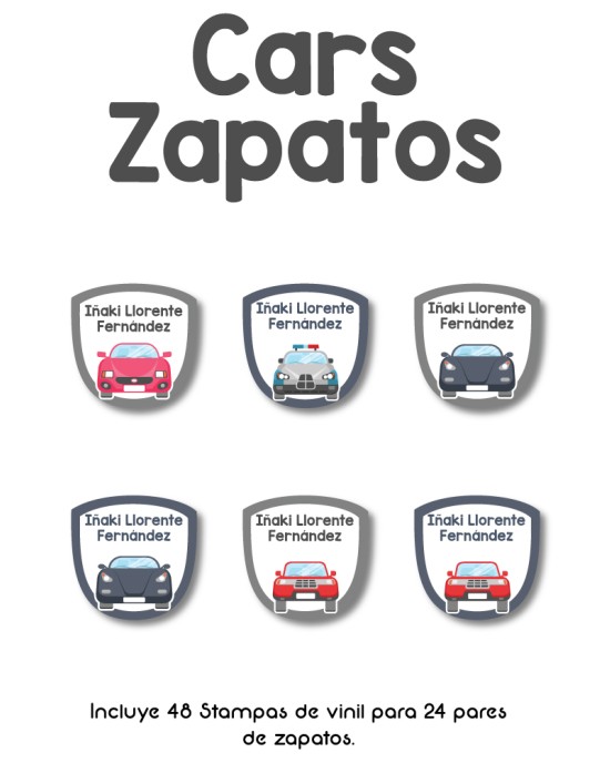 Paquete de etiquetas para Zapato Cars - Etiquetas Para Zapatos