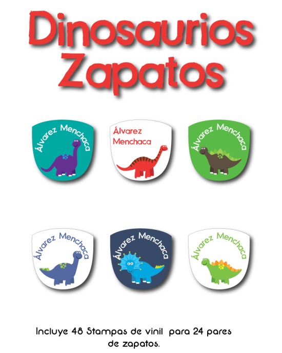 Paquete de etiquetas para Zapato Dinosaurios - Etiquetas Para Zapatos