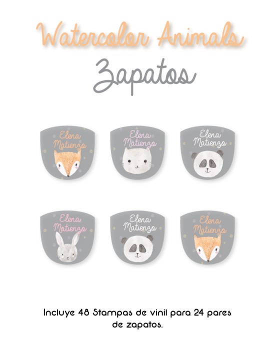 Paquete de etiquetas para Zapato Watercolor Animals - Etiquetas Para Zapatos