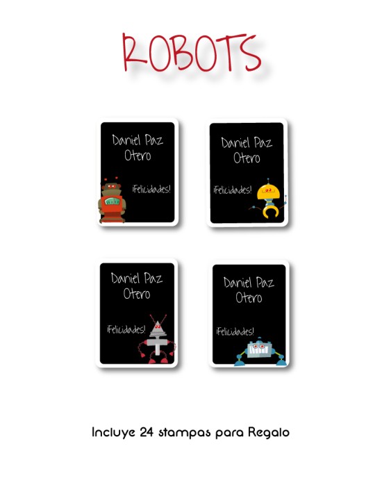 Paquete de etiquetas para Regalo Robots - Etiquetas Para Regalos